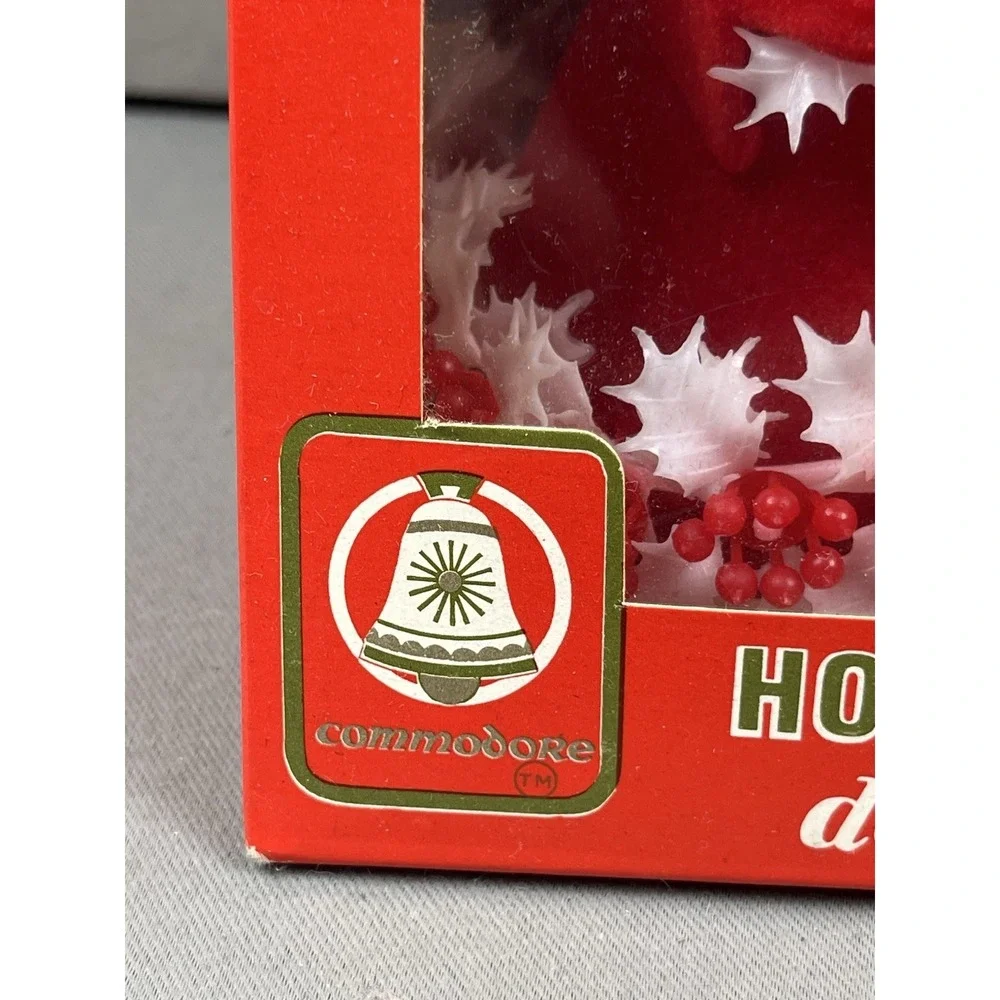 Vintage Commodore Christmas Angel Flocked‎ Red Decoration Holly Side Eye In Box